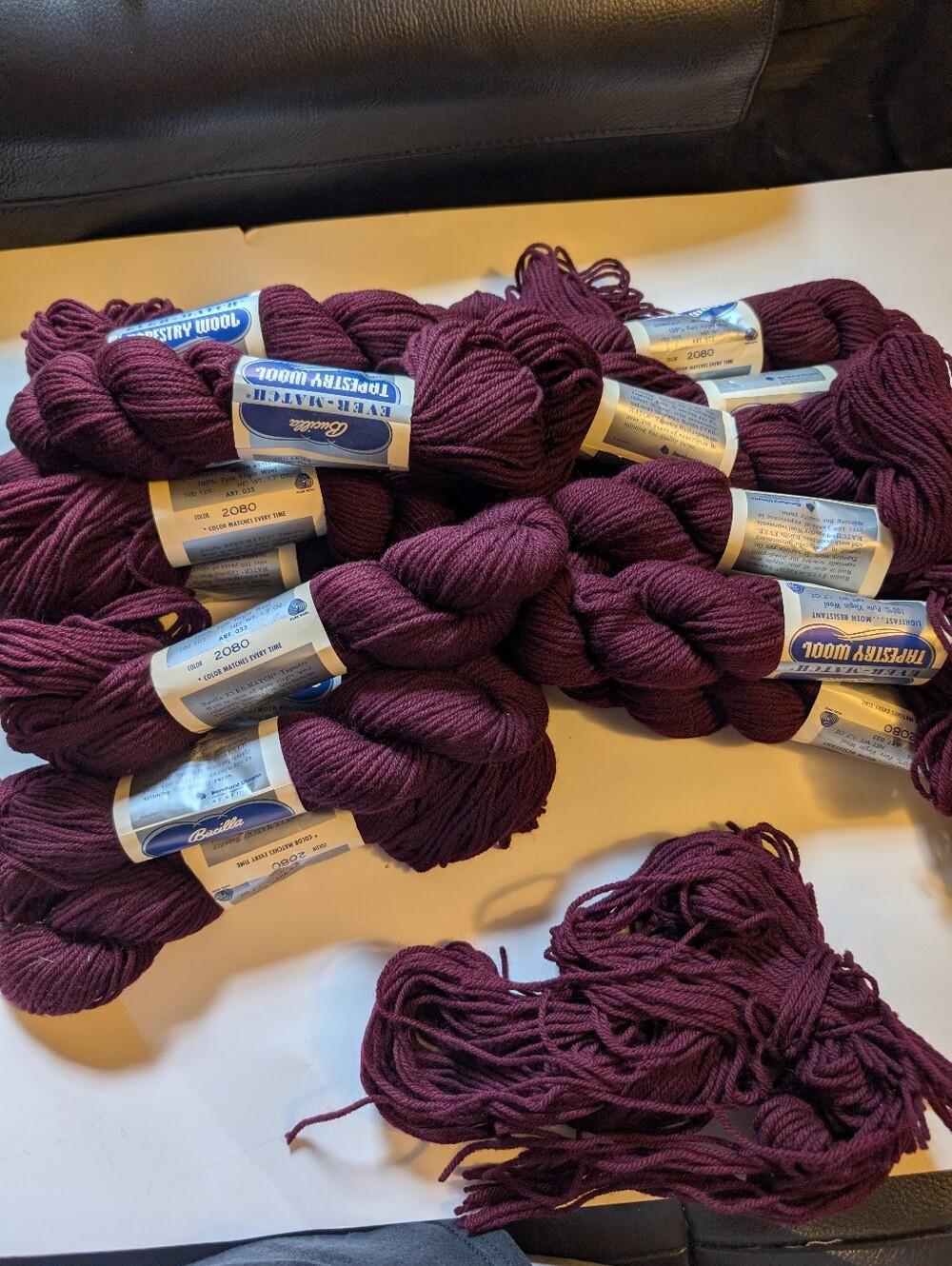 Vintage Bucilla Ever-Match Tapestry Wool Yarn Lot of 17 Skeins Burgundy Maroon